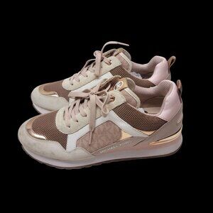 Michael Kors Wilma Suede and Logo trainer Size 9  Pink Beige Rose Gold
